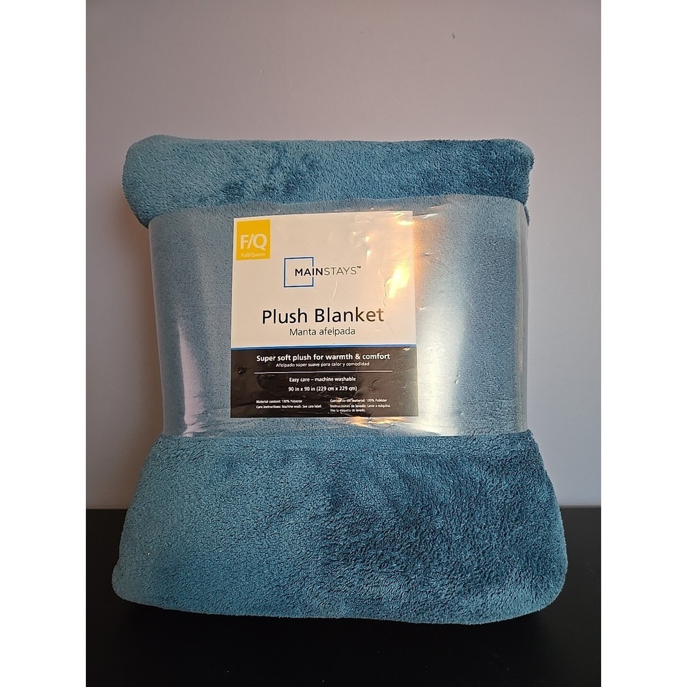 Mainstays Super Soft Plush Blanket, Size: 90" X 90" Full/Queen  Blue Low Lint